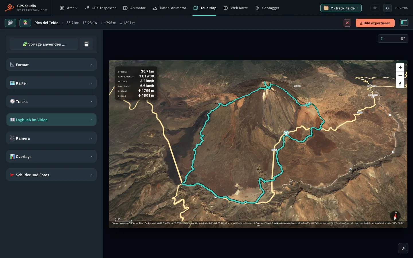 Tour Map: the same 3D map as in the Animator, as an image at the resolution you choose.