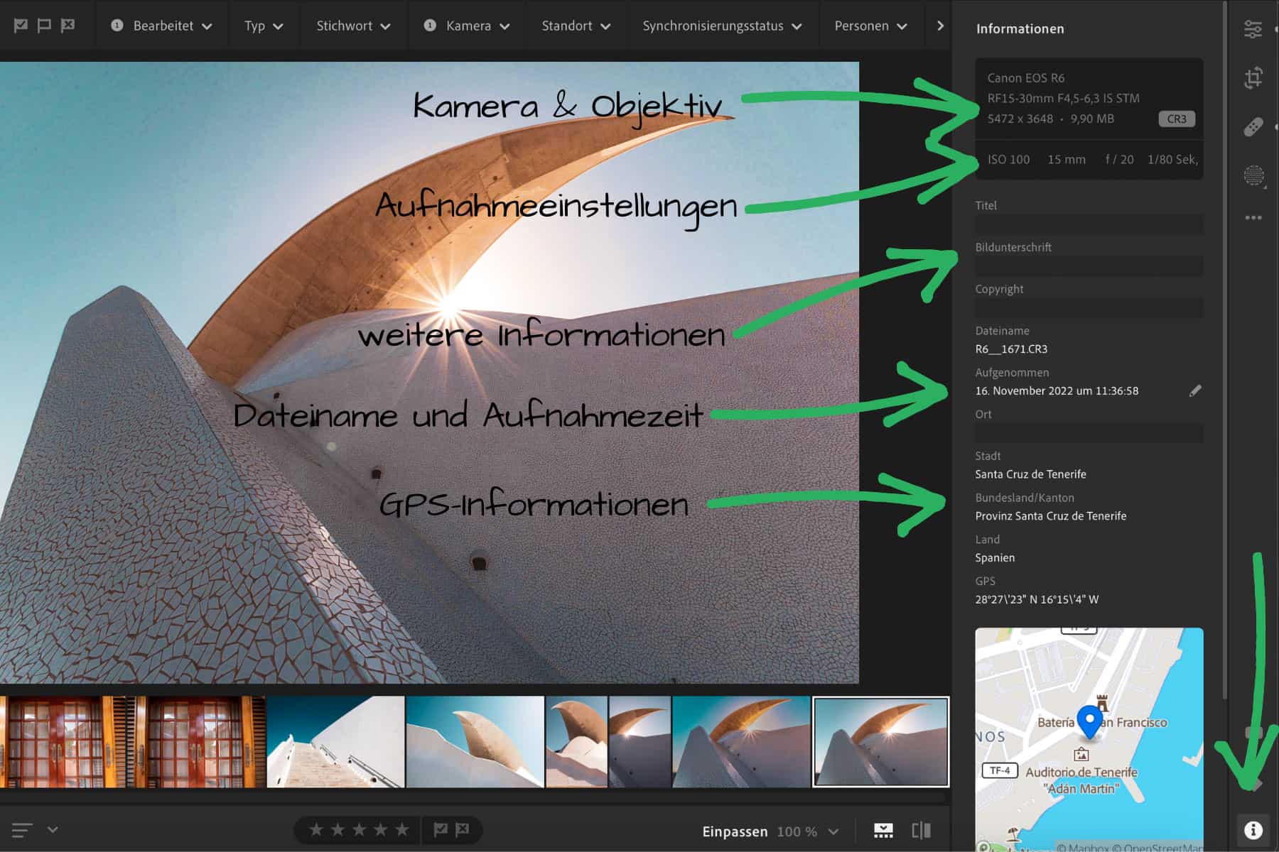 Exif Daten in Lightroom CC