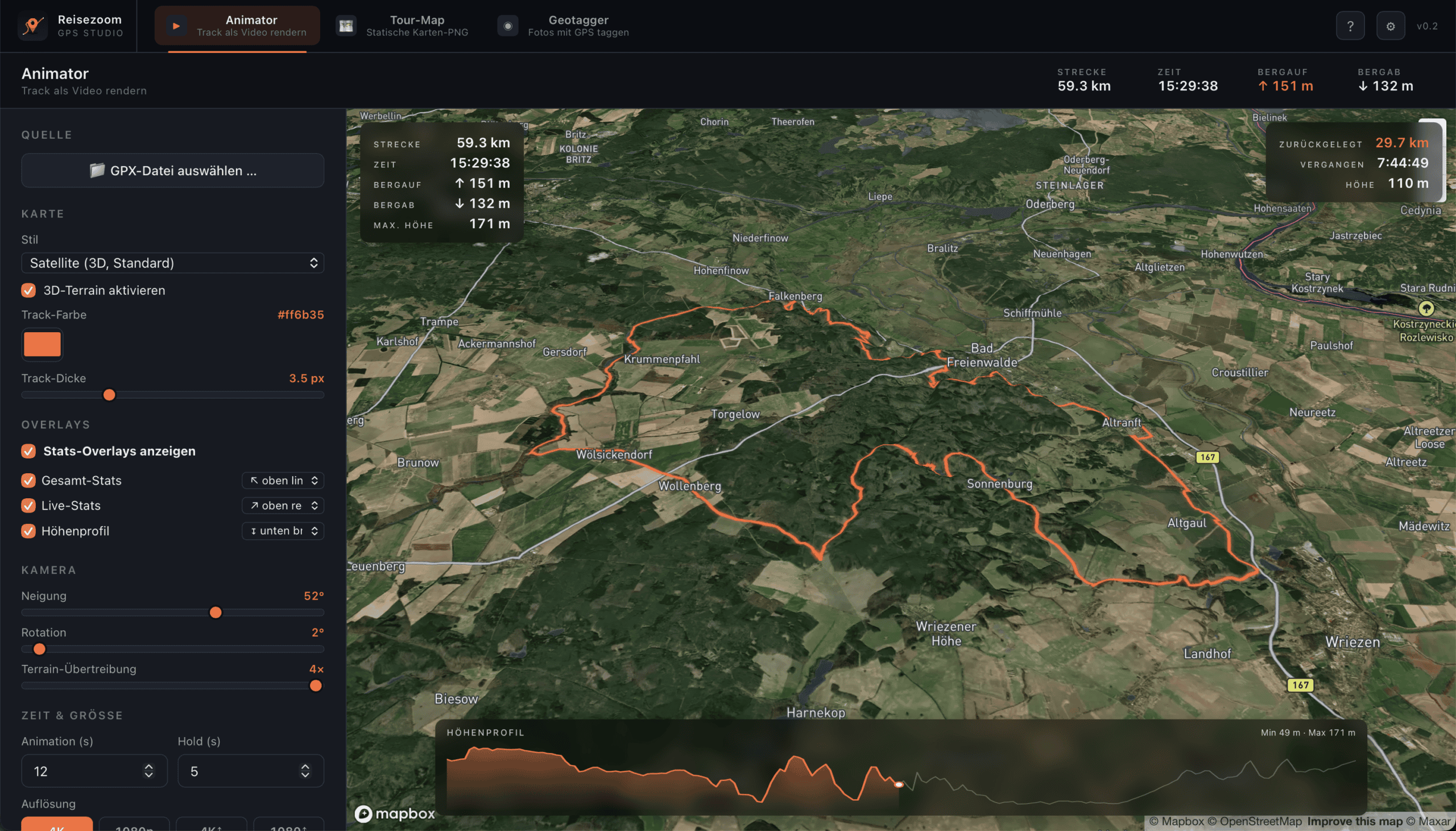 Reisezoom GPS Studio Animator UI