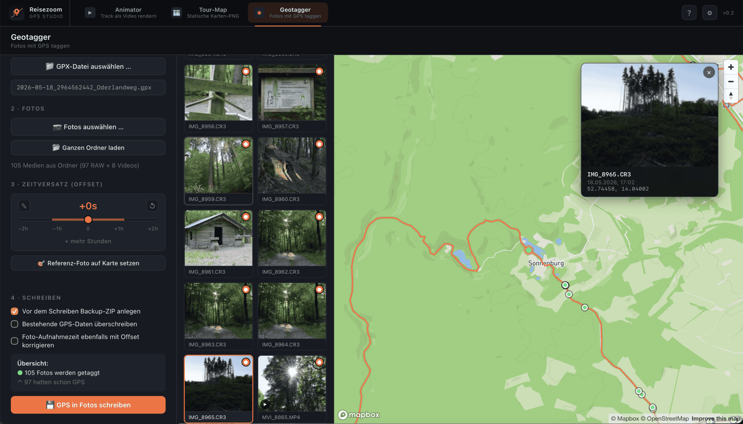 Reisezoom GPS Studio Geotagger UI