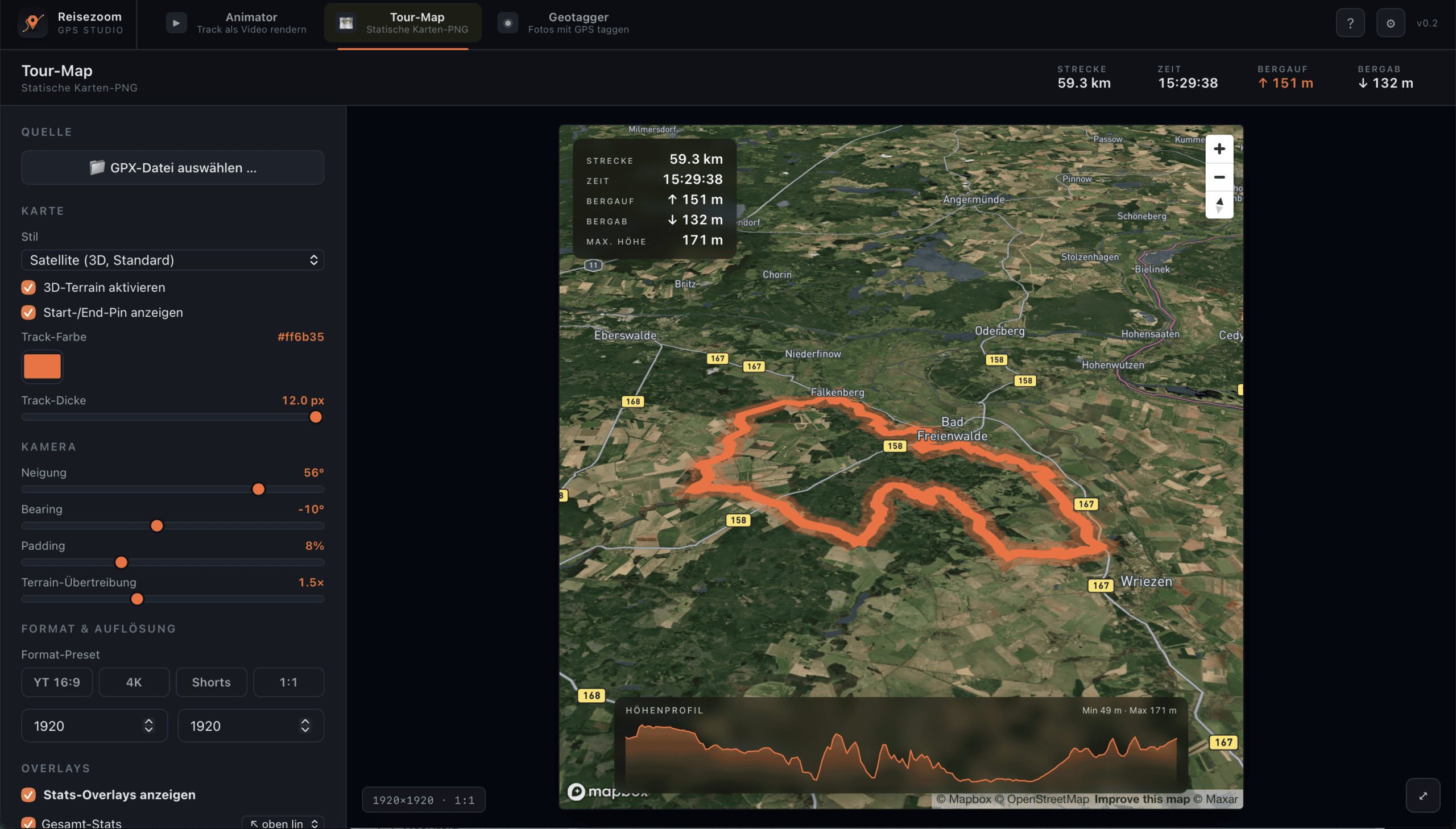 Reisezoom GPS Studio Tour-Map UI