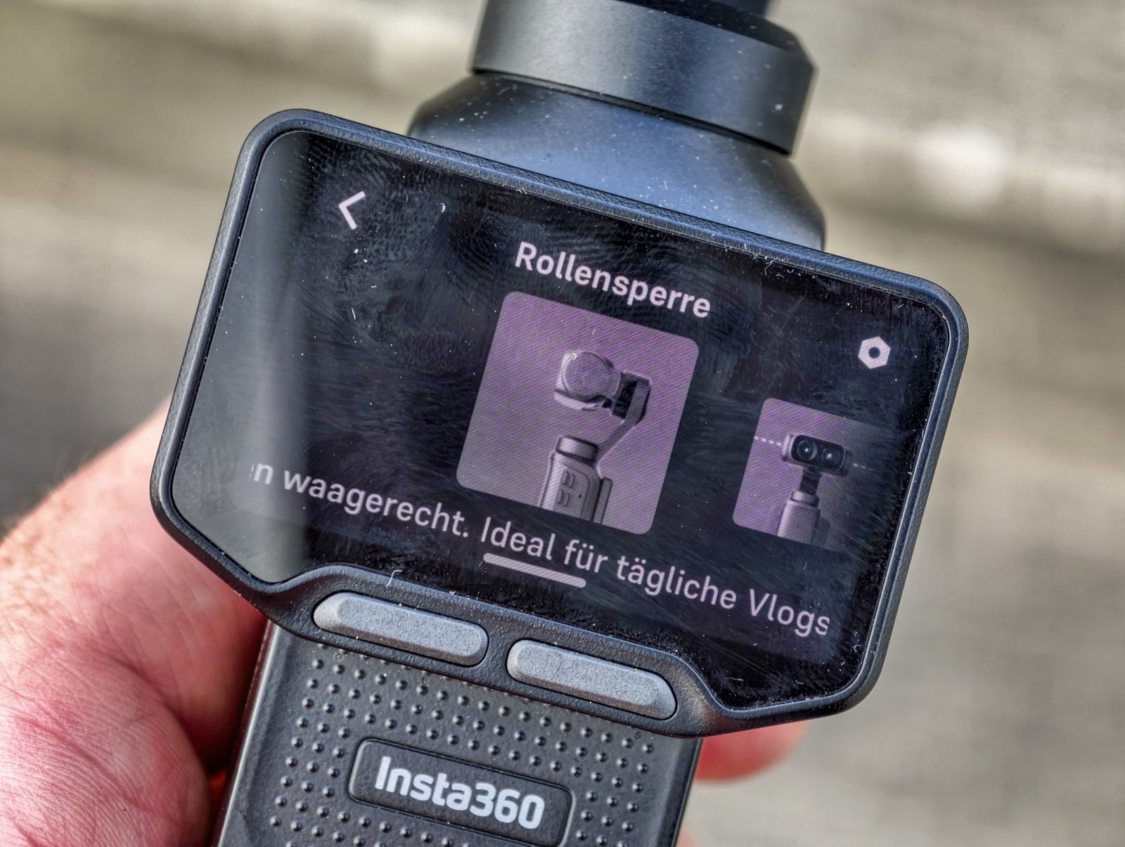 Gimbal-Modus-Menü der Insta360 Luna Ultra: Rollensperre, ideal für tägliche Vlogs