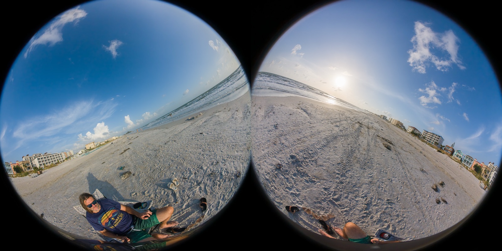 Unbearbeitetes Rohbild der Insta360 X6: die Aufnahmen beider Fischaugen-Objektive als zwei Kreisbilder nebeneinander